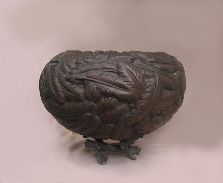 Bird nest made with feathers cast in Bronze